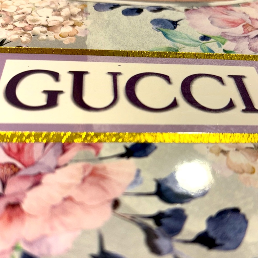 Home Decor- Novelty Gucci Floral Wooden Mug with Pink and Purple Accents - Picture 5 of 12